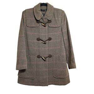 Anne Klein Brown Tweed Herringbone Pea Coat